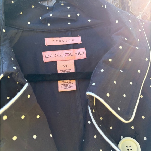 Size XL Bandolino navy with polka dots tailored trench coat. - Picture 2 of 5